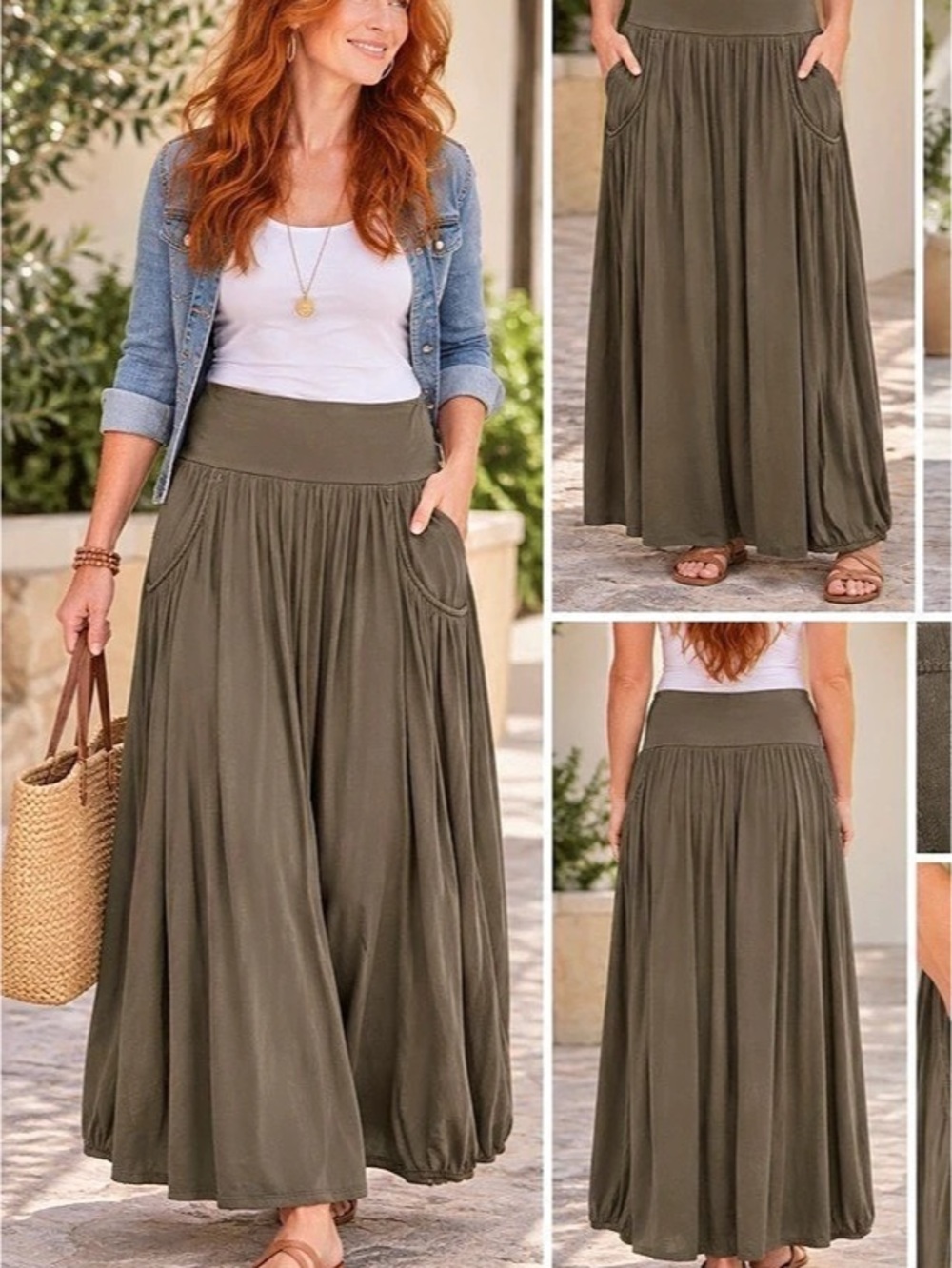 Garnet Hill favorite Maxi Skirt in olive Size Large